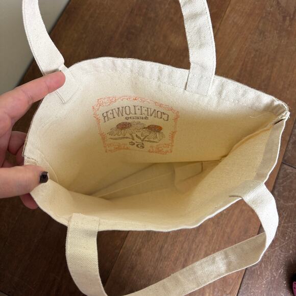 Embroidered‎ Coneflower Canvas Tote Orange Brown Stitching Reusable Shopping bag - Picture 7 of 7